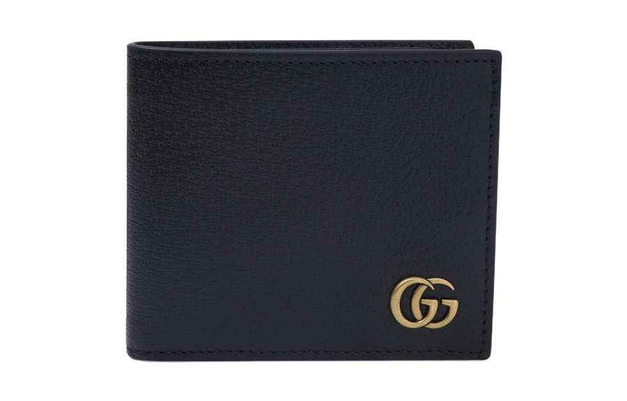 GUCCI Black Leather GG Marmont Large Bi-Fold Wallet