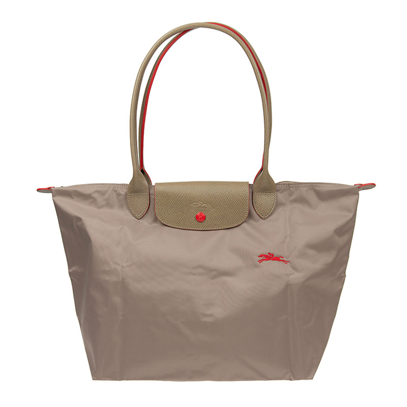LONGCHAMP Le Pliage Club Cowhide Patchwork Canvas Dumpling Bag Shoulder Bag Women's Light Brown Milk Tea