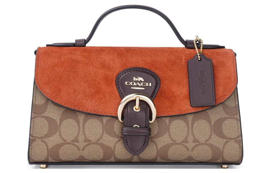 COACH Kleo Canvas With Leather Handbag, Shoulder Bag, Crossbody Bag Medium Women's Orange & Brown