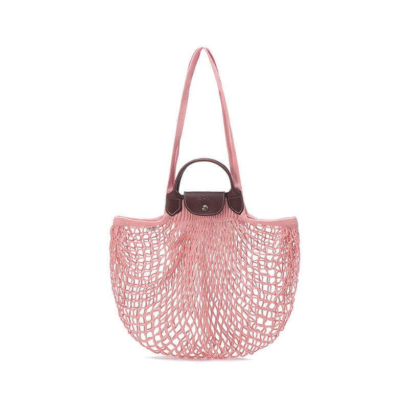 LONGCHAMP Le Pliage Fabric Mesh Pocket With Leather Handbag Large Women's Pink