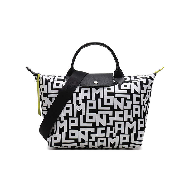 LONGCHAMP Le Pliage Polyamide Canvas Fabric Canvas Bag, Shoulder Bag, Crossbody Bag, Handbag Women's Black White