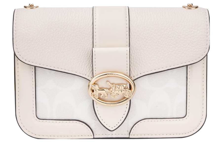 COACH Georgie Coated Canvas With Leather Small Square Bag, Shoulder Bag, Crossbody Bag Small Women's Ecru