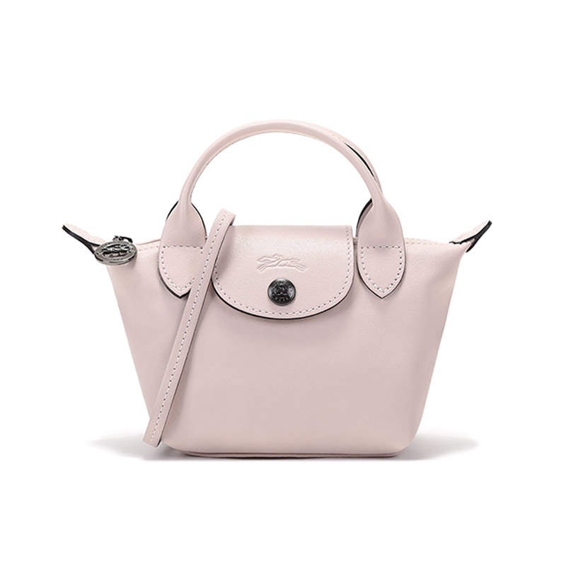 LONGCHAMP Le Pliage Cuir Sheepskin Portable Dumpling Bag, Crossbody Bag Mini Women's Light Pink