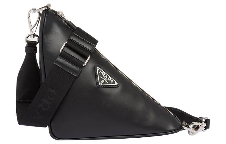 PRADA PRADA Triangle Leather Crossbody Bag, Shoulder Bag Men's Black