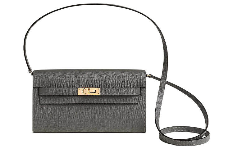 HERMES Kelly To Go Gold tone Lock Epsom Leather Crossbody Wallet Regular Women's 0L Grismeyer Rain Cloud Gray