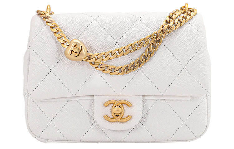 CHANEL Grain Cow Leather Material Gold Metal Crossbody Bags Medium Women's White
