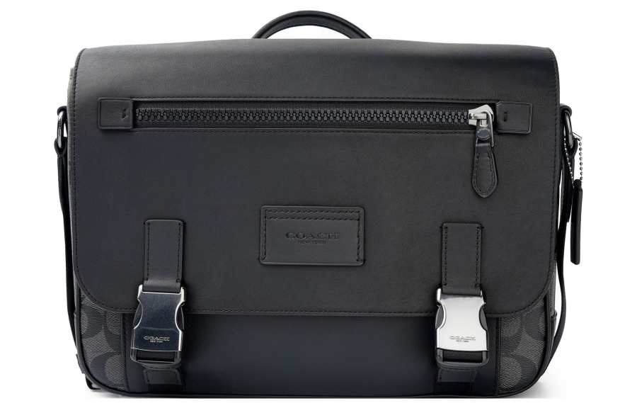 COACH Track Coated Canvas With Smooth Calfskin Crossbody Bags Large Men's Black