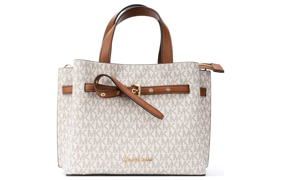 MICHAEL KORS Emilia Coated Canvas Square Handbag, Shoulder Bag, Crossbody Bag Small Women's Vanilla White