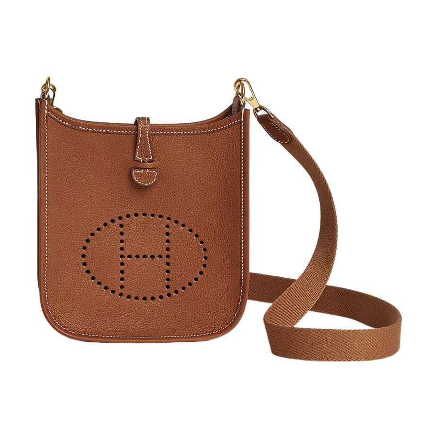 HERMES Evelyne Cow Leather Crossbody Bag, Shoulder Bag 16 Women's Light Umber/Gold