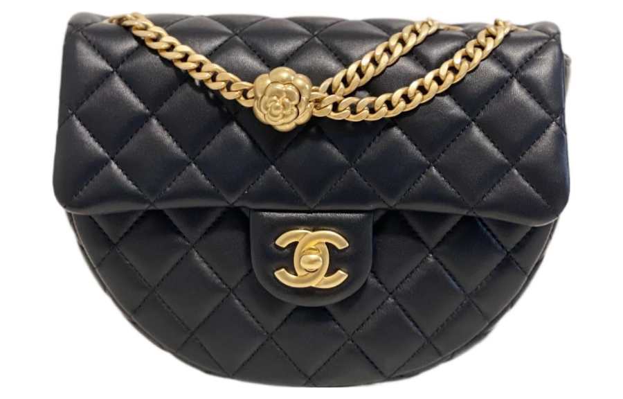CHANEL Lambskin Messenger Bag, Chain Bag, Shoulder Bag, Crossbody Bag Small Women's Black