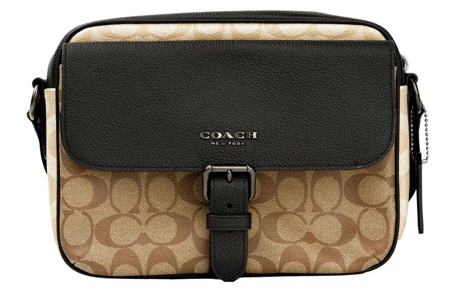 COACH Hudson Coated Canvas With Natural Pebble Texture Leather Crossbody Bags Small Men's Black Brown Multicolor