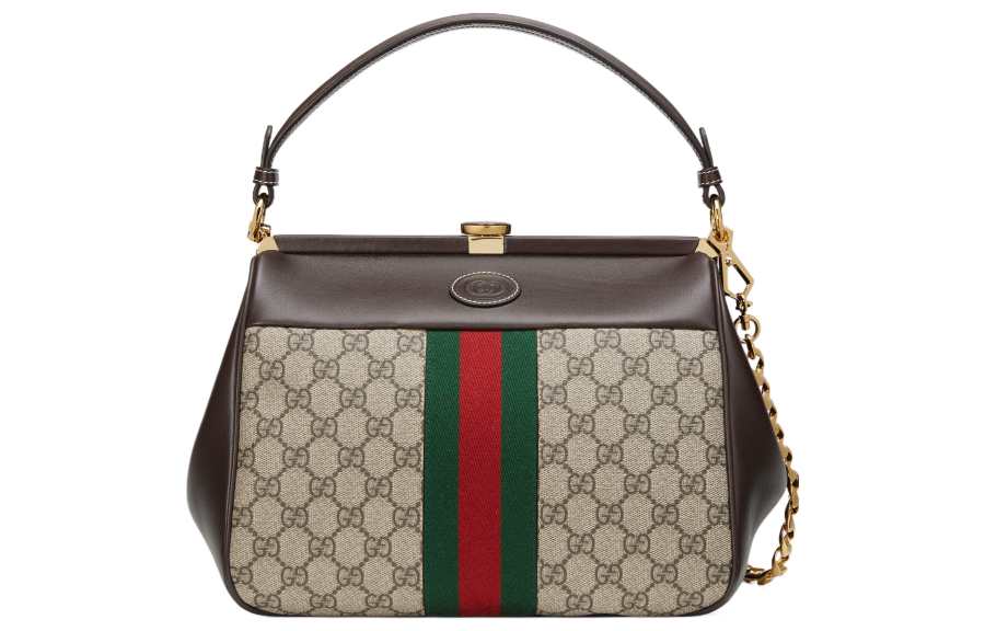 GUCCI GG Supreme Canvas With Leather Handbag Small Women's Ebony/Brown