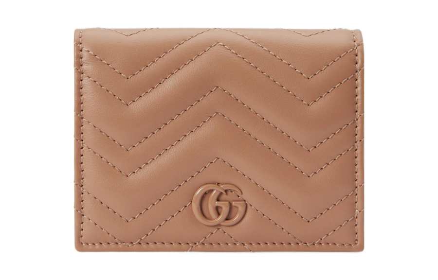 GUCCI GG Marmont Leather Card Holder, Wallet Women's Rose Beige