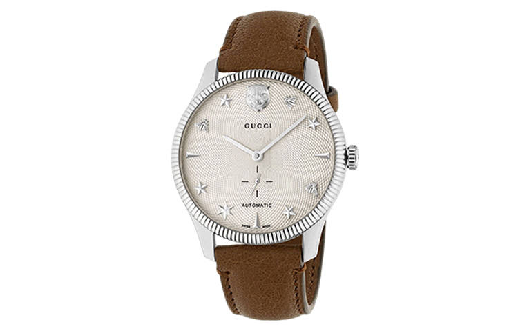 GUCCI G Timeless Collection Wrist Watches Automatic Mechanical Movement Leather Strap Beige Watch Dial Men's Watches