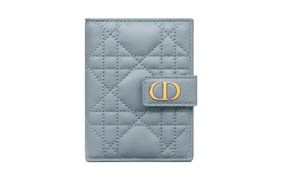 DIOR Caro Calfskin Card Holder, Wallet Women's Cloud Blue