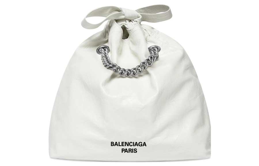 Balenciaga Crush Double Chain Matte Calfskin Portable Crossbody Bag, Shoulder Bag Small Women's White