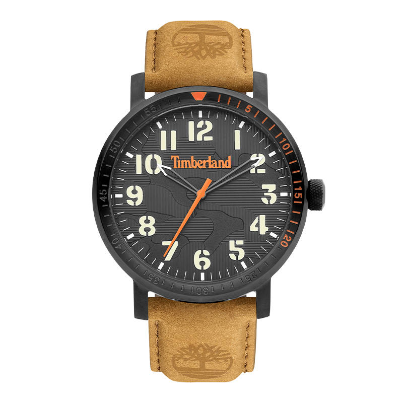 Timberland Topsmead Collection Wrist Watches Quartz Movement Leather Strap 44mm Black Dial Men's Watches