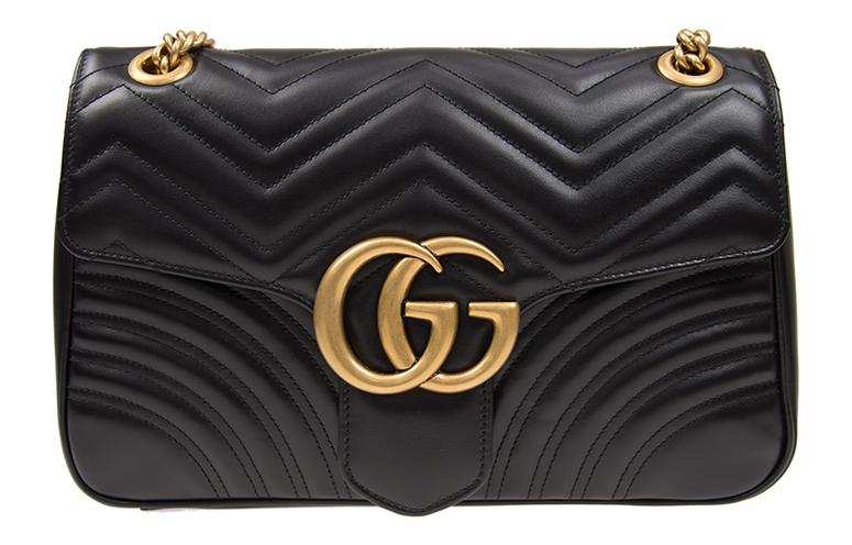 GUCCI GG Marmont Quilted Leather Crossbody Bag, Shoulder Bag Medium Women's Black
