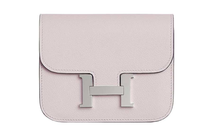 HERMES Constance Slim Silver Tone Buckle Evercolor Calfskin Clutch Fanny Pack Wallet Women's 09 Mauve Pale Dream Purple