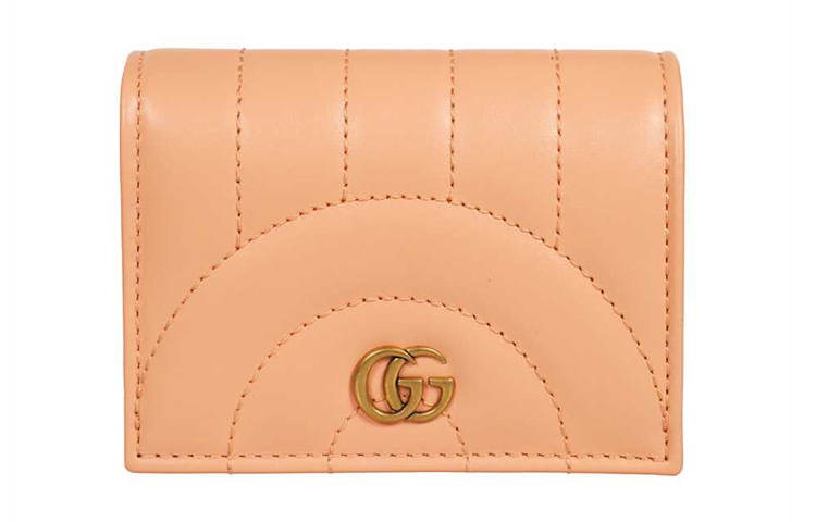 GUCCI Marmont Leather Card Holder Women's Peach
