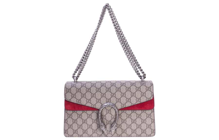 GUCCI Dionysus Canvas With Leather Shoulder Bag, Crossbody Bag Small Women's Ebony & Red