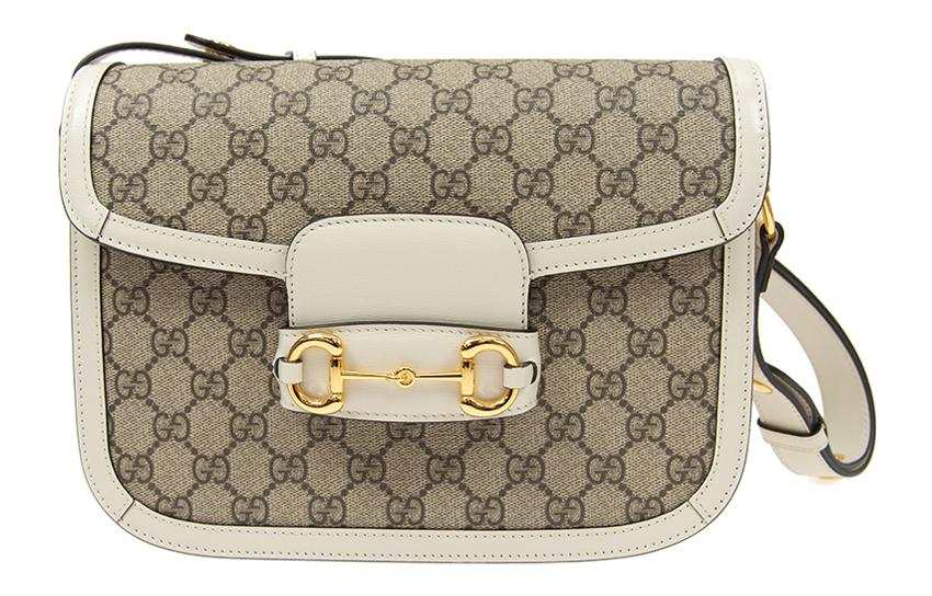 GUCCI Horsebit 1955 Canvas With Leather Saddle Bag, Crossbody Bag, Shoulder Bag Regular Women's Ebony & White