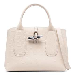 LONGCHAMP Le Roseau Cow Leather Shoulder Bag, Crossbody Bag, Handbag Small Women's Paper White