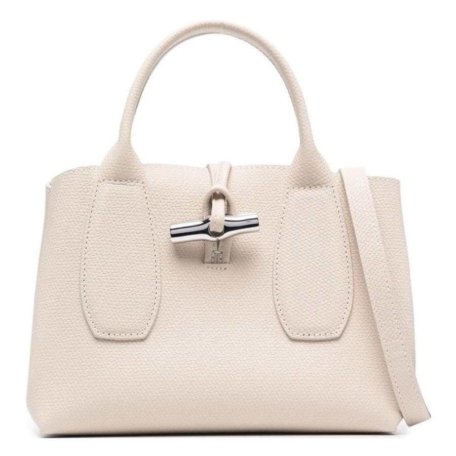 LONGCHAMP Le Roseau Cow Leather Shoulder Bag, Crossbody Bag, Handbag Small Women's Paper White
