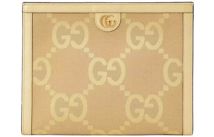 GUCCI Ophidia Canvas With Leather Clutch Women's Beige/Yellow