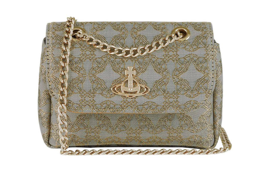 Vivienne Westwood Jacquard Fabric Shoulder Bag, Crossbody Bag, Wallet Small Women's Mini Gold/Gray