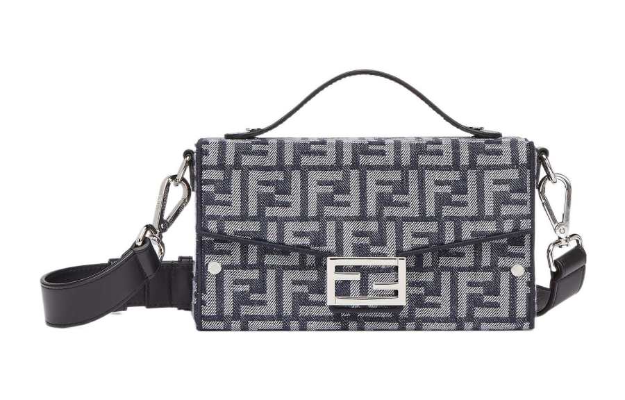 FENDI Baguette Cotton With Calfskin Shoulder Bag, Crossbody Bag, Handbag Regular Men's Dark Blue