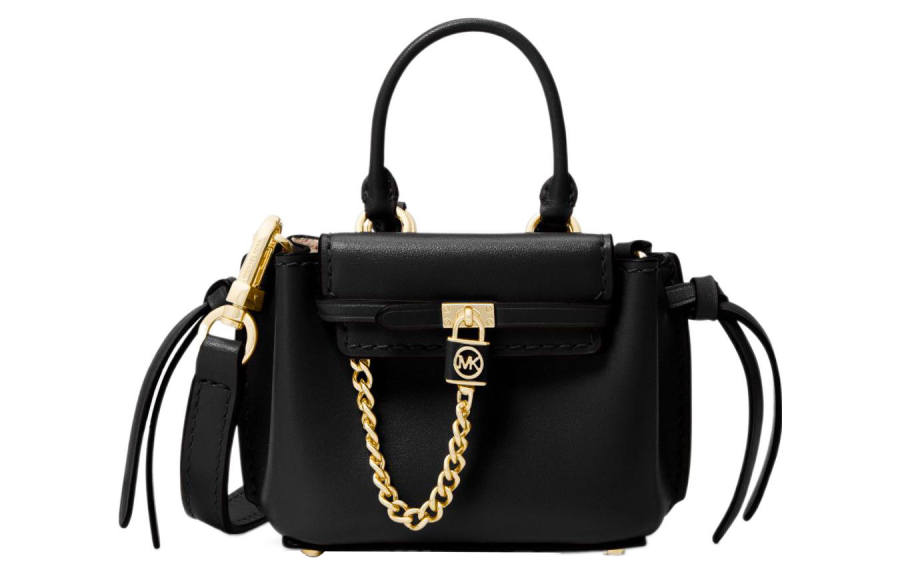 MICHAEL KORS Hamilton Legacy Cow Leather Small Square Bag, One Shoulder Handbag, Crossbody Bag Mini Women's Black
