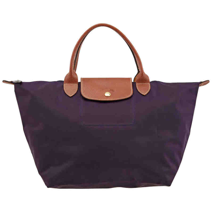 LONGCHAMP Le Pliage Cow Leather With Canvas And Leather Canvas Bag, Handbag, Shoulder Bag Medium Women's Blueberry