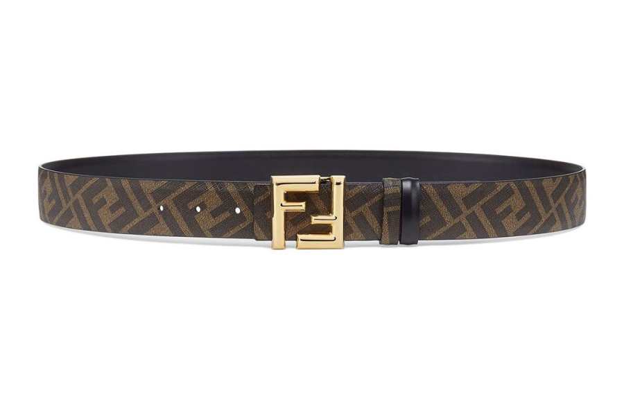 FENDI Calfskin Leather Belts Men's Black/Brown Width 3.5cm