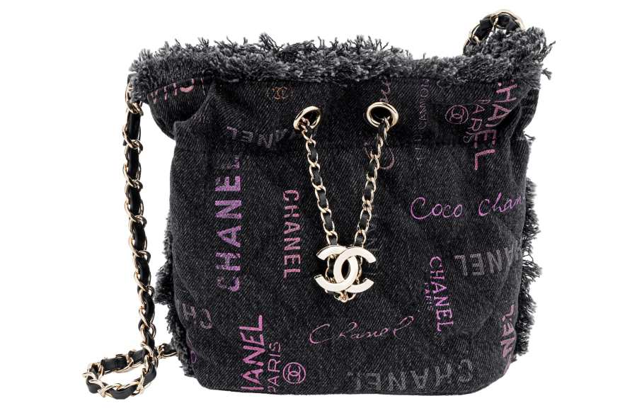 CHANEL Denim Material Gold Metal Crossbody Bags Small Women's Black