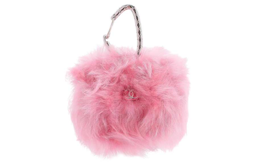 CHANEL Wool Silver Metal Coin Purse Pom Bag, Fanny Pack, Handbag Mini Women's Pink