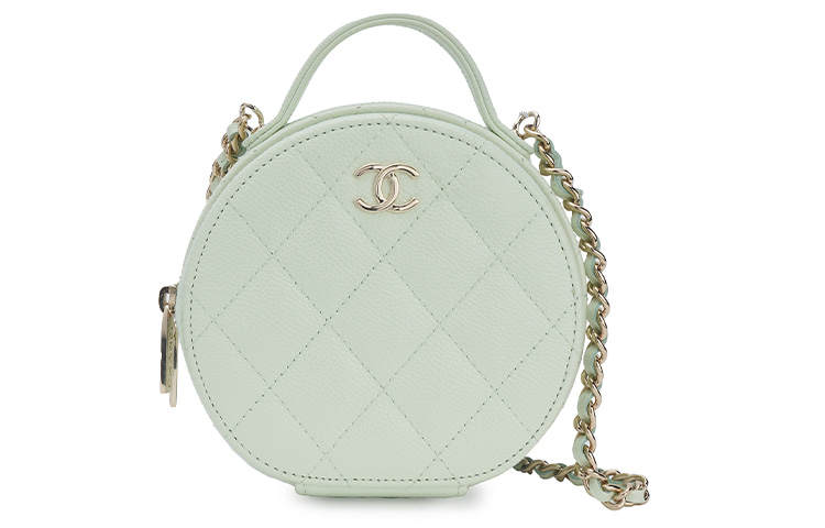 CHANEL Calfskin Round Bag, Handbag, Shoulder Bag, Crossbody Bag Women's Light Green