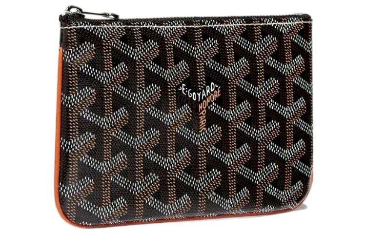 GOYARD SENAT Canvas With Calfskin Wallet Card Holder Clutch Mini Unisex Brown