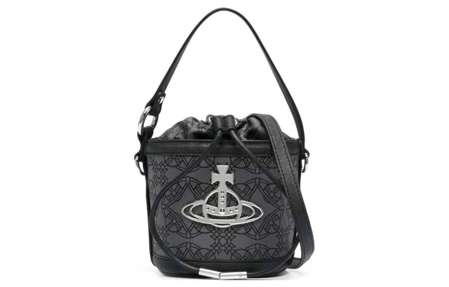 Vivienne Westwood Vivienne Westwood DAISY Recycled Polyester Bucket Bag, Shoulder Bag, Crossbody Bag, Handbag Women's Gray/Black