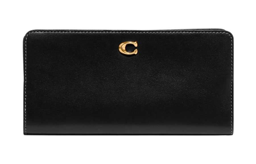 COACH Skinny Wallet Cow Leather Clutch Wallet Small Women's Black