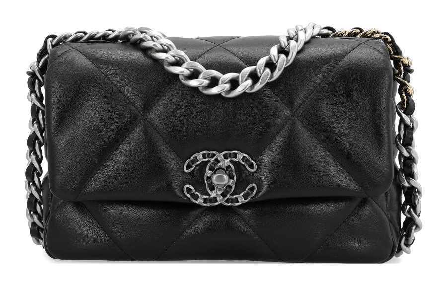 CHANEL 19Bag Sheepskin Flap Bag Crossbody Bag Small Women's Black Silver