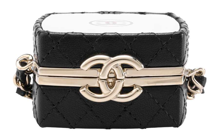 CHANEL Leather Powder Bag, Makeup Box, Shoulder Bag, Crossbody Bag Mini Women's Gold & Black & Black Gold
