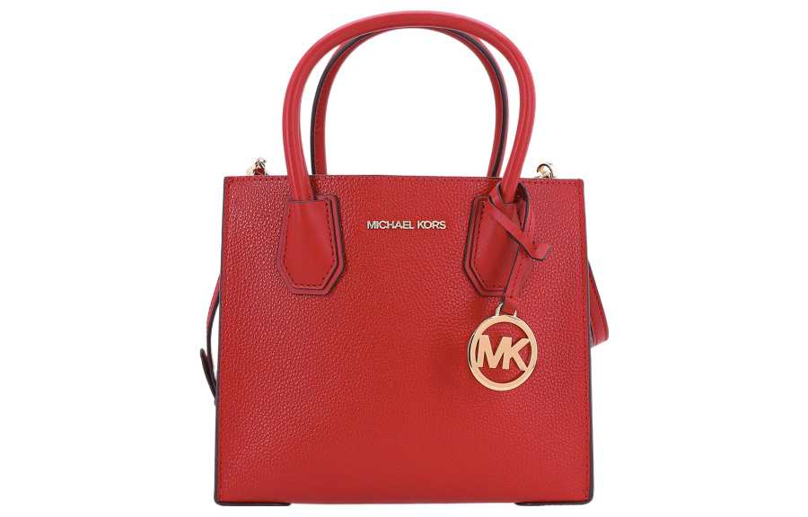 MICHAEL KORS Mercer Litchi Grain Cow Leather Trunk Bag, Handbag, Crossbody Bag Small Women's Red