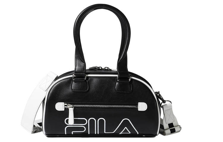 FILA Leather Bowling Bag, Shoulder Bag, Crossbody Bag, Handbag Regular Unisex Black