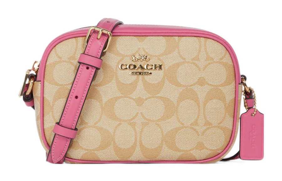 COACH Jamie Coated Canvas With Leather Crossbody Bags Small Women's Khaki & Pink