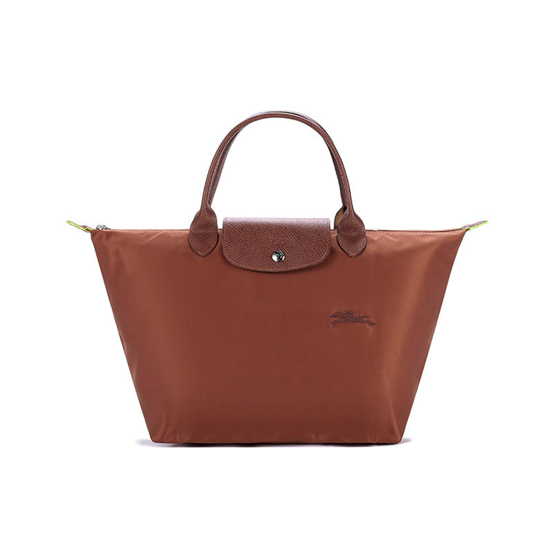 LONGCHAMP Le Pliage Green Cow Leather Trim Dumpling Bag Handbag Medium Women's Brown