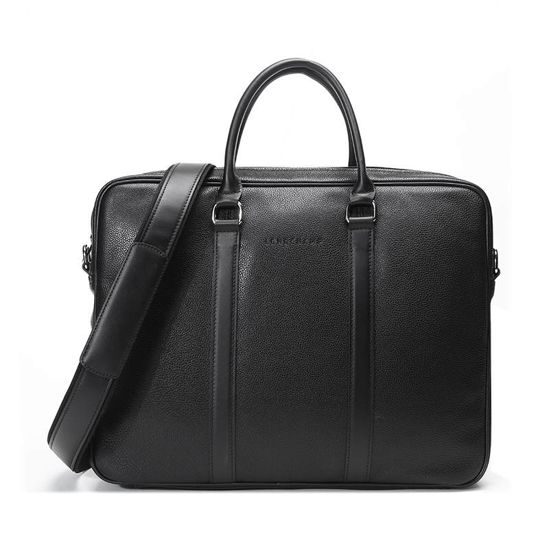 LONGCHAMP Le Foulonné Cow Leather Briefcase, Shoulder Bag, Crossbody Bag, Handbag Small Men's Black
