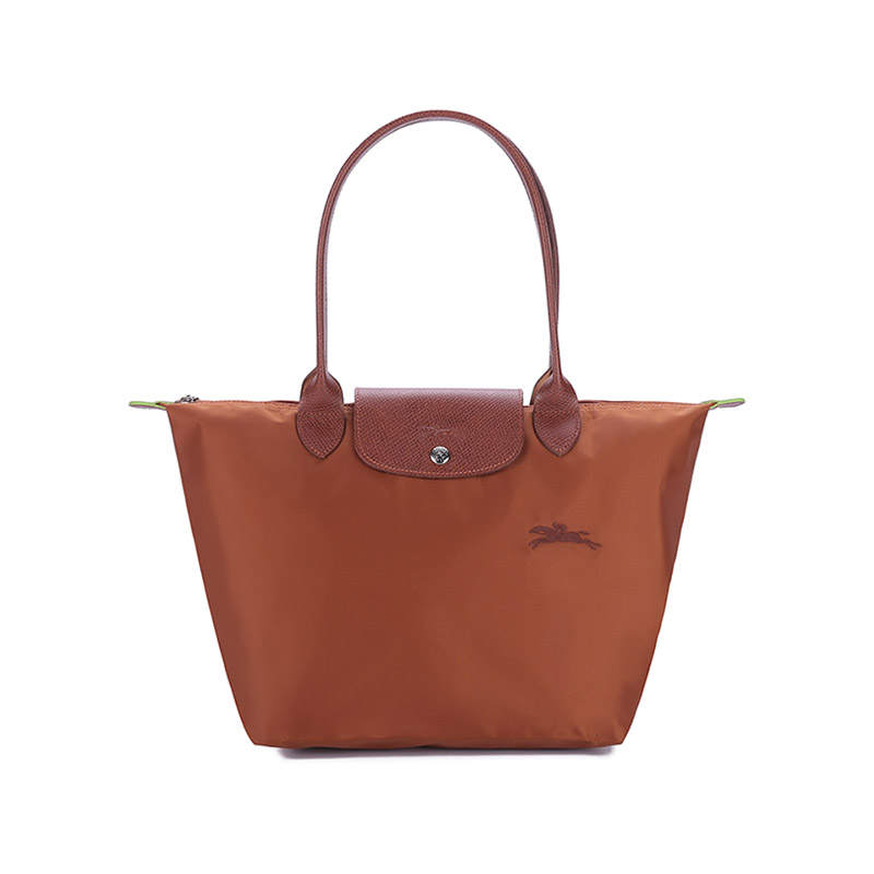 LONGCHAMP Le Pliage Green Cow Leather Trim Dumpling Bag Handbag, Shoulder Bag Women's Brown