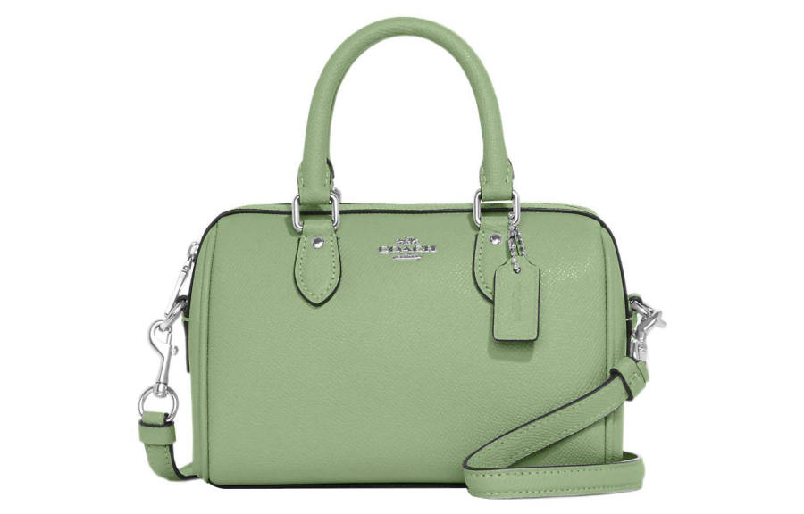 COACH Cross Grain Leather Boston Bag, Handbag, Shoulder Bag, Crossbody Bag Small Women's Azure Grass Green