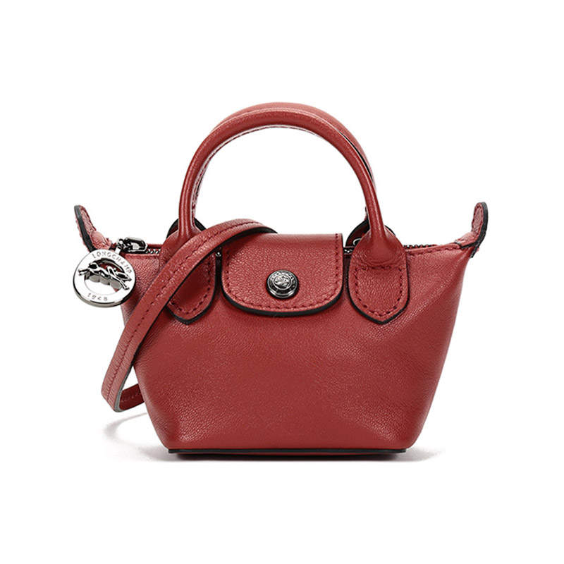 LONGCHAMP Le Pliage Cuir Flap Closure Sheepskin Crossbody Bag, Shoulder Bag Mini Women's Russet